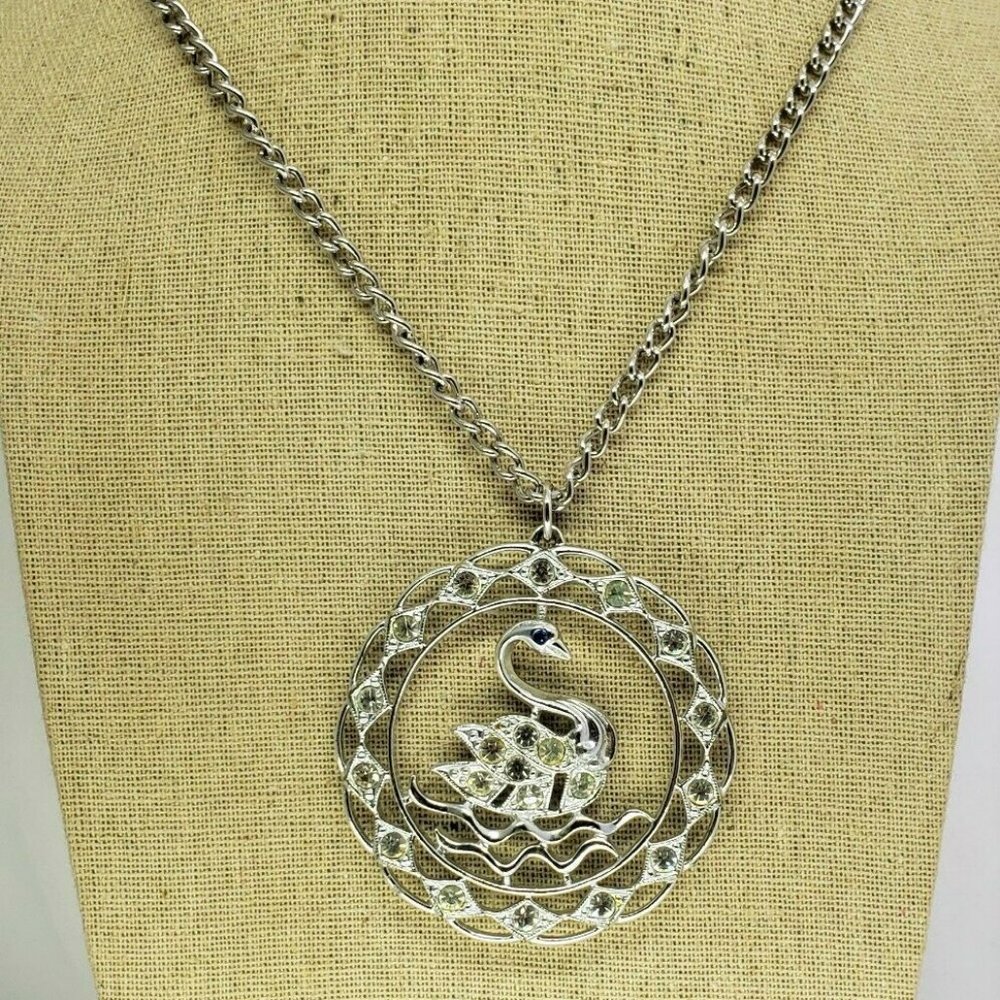 Sarah Coventry Swan Lake Pendant Necklace Vintage Costume Jewelry Blue Eye